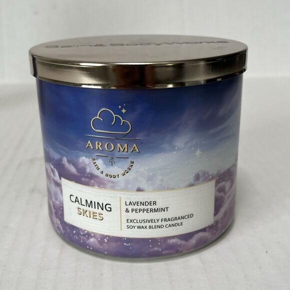 Bath & Body Works AROMA CALMING SKIES Lavender Peppermint Candle & Body Wash SET - Picture 3 of 4